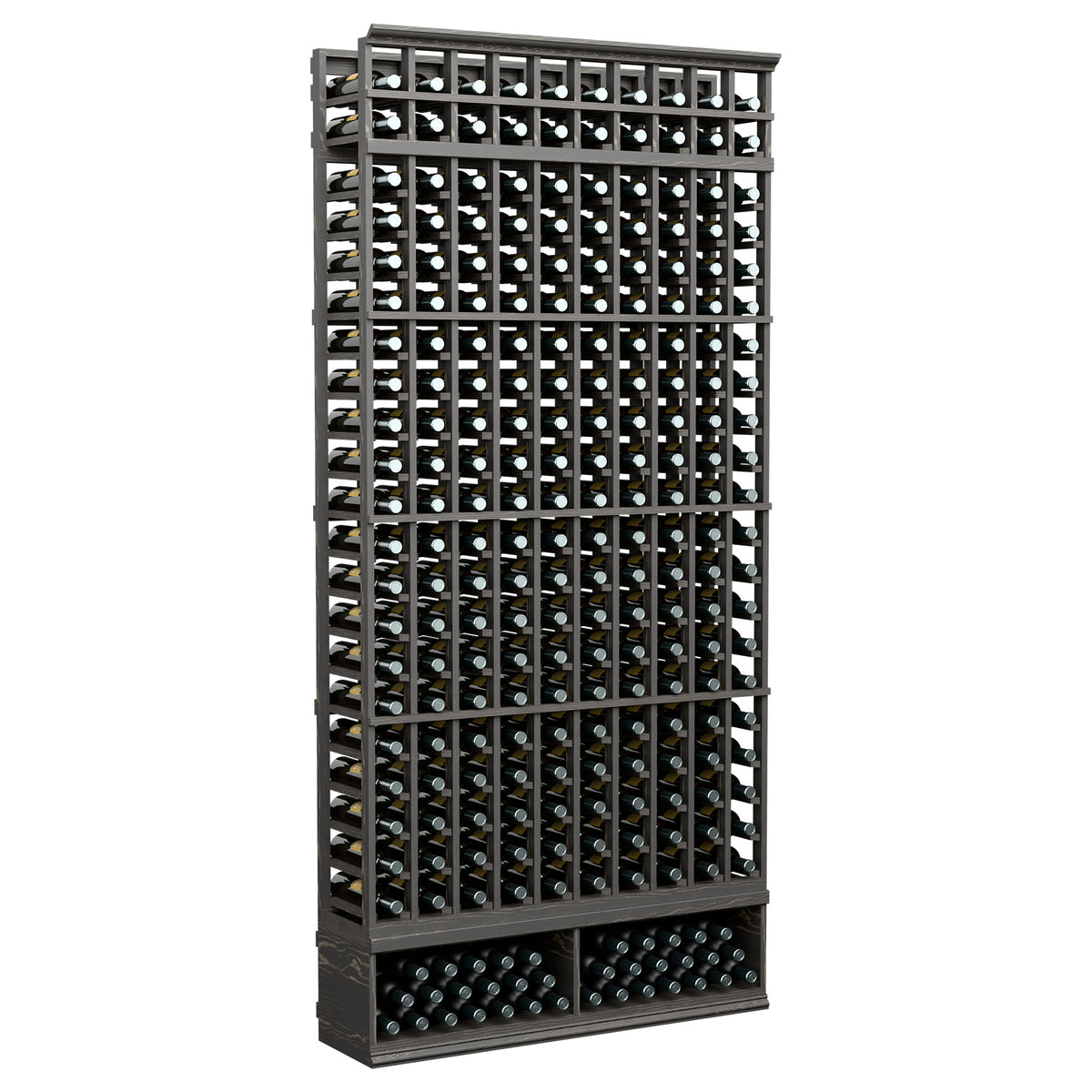 10-column wine bottle rack, 8 ft tall, dark metal grid bottle holder