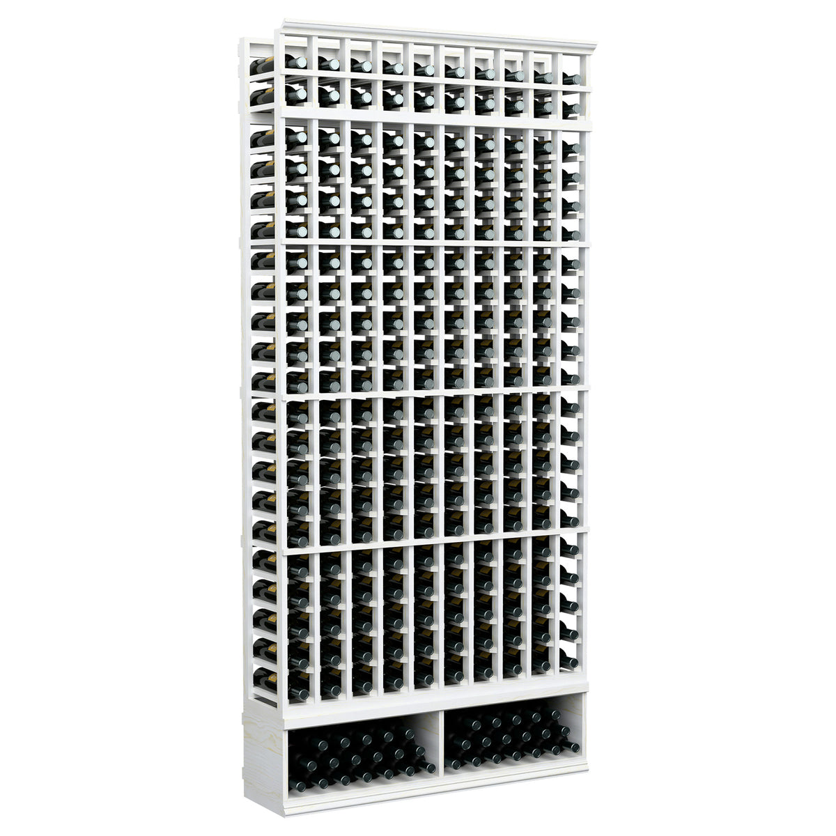 8-ft 10-column wine bottle rack, white frame with columned bottle holder grid