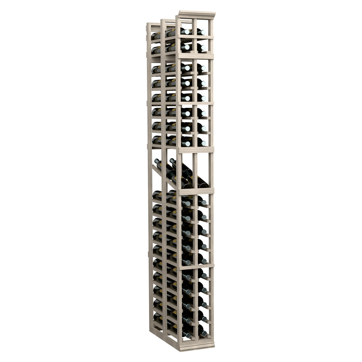 7-ft 2-column double-deep wine display rack, light wood frame and black dividers