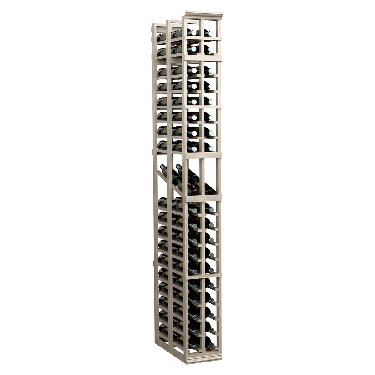 7-ft 2-column double-deep wine display rack, light wood frame with black shelves