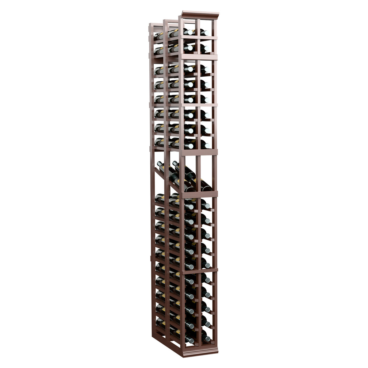 7-ft 2-column double-deep wine display rack, dark wood frame with black shelves