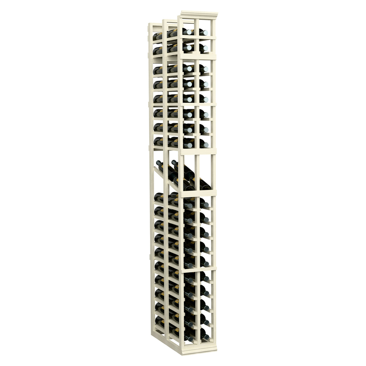 7-ft 2-column double-deep wine display rack, light wood frame and black dividers