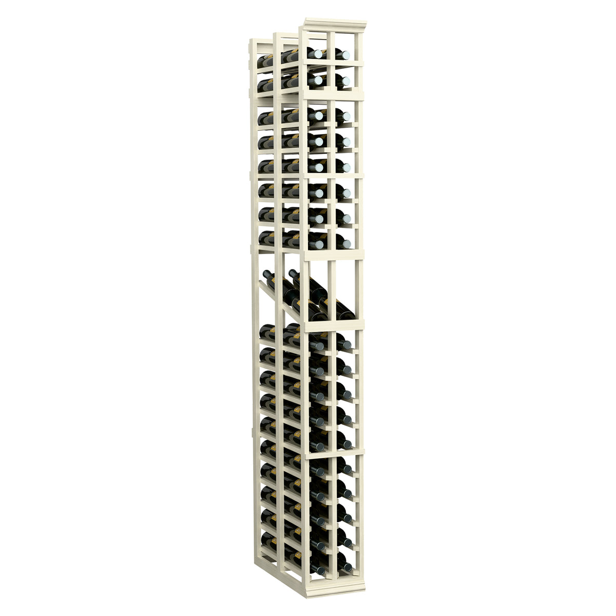 7-ft 2-column double-deep wine display rack, light wood frame with black bottle slots