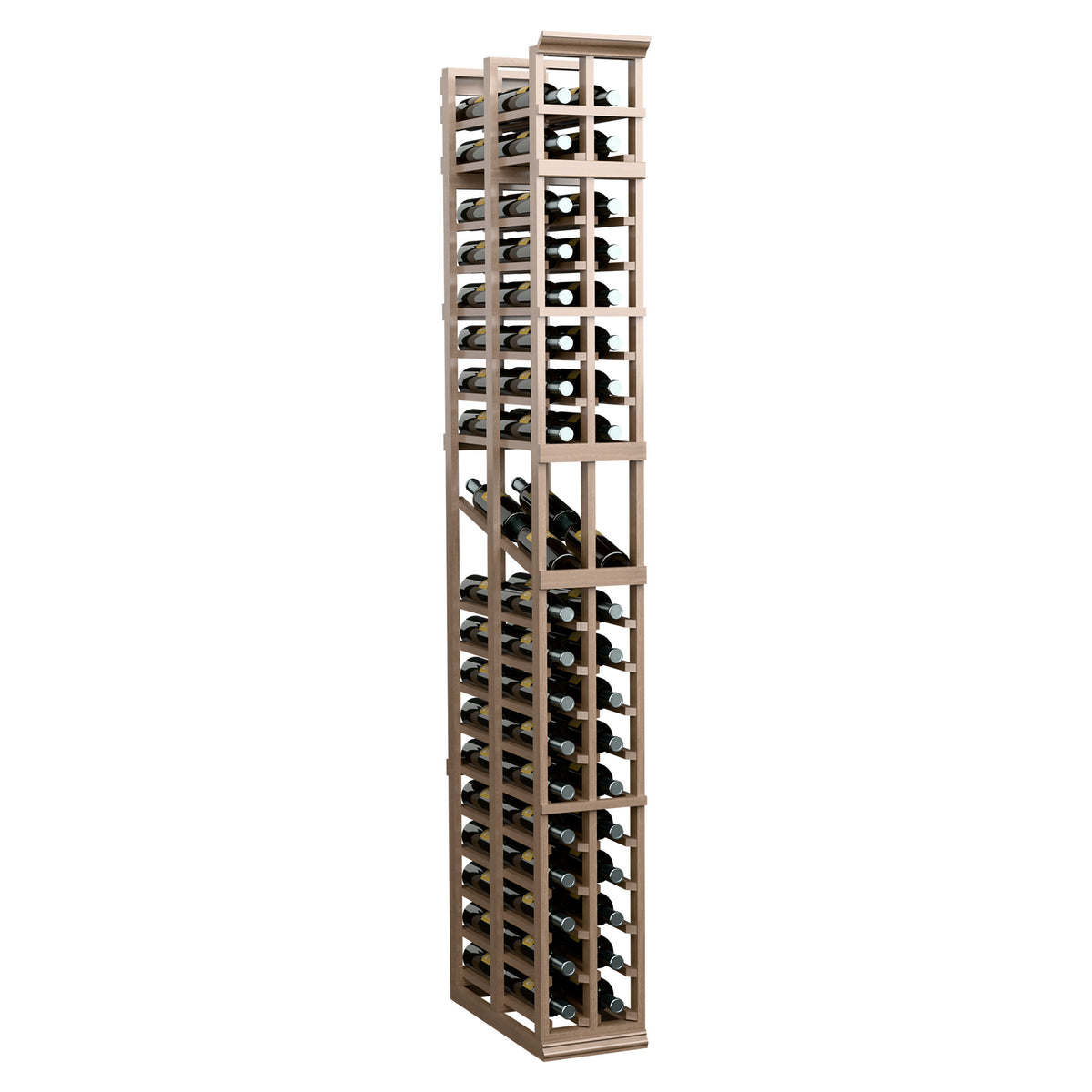 7-ft 2-column double-deep wine bottle display rack, light tan frame with two-sided bottle slots