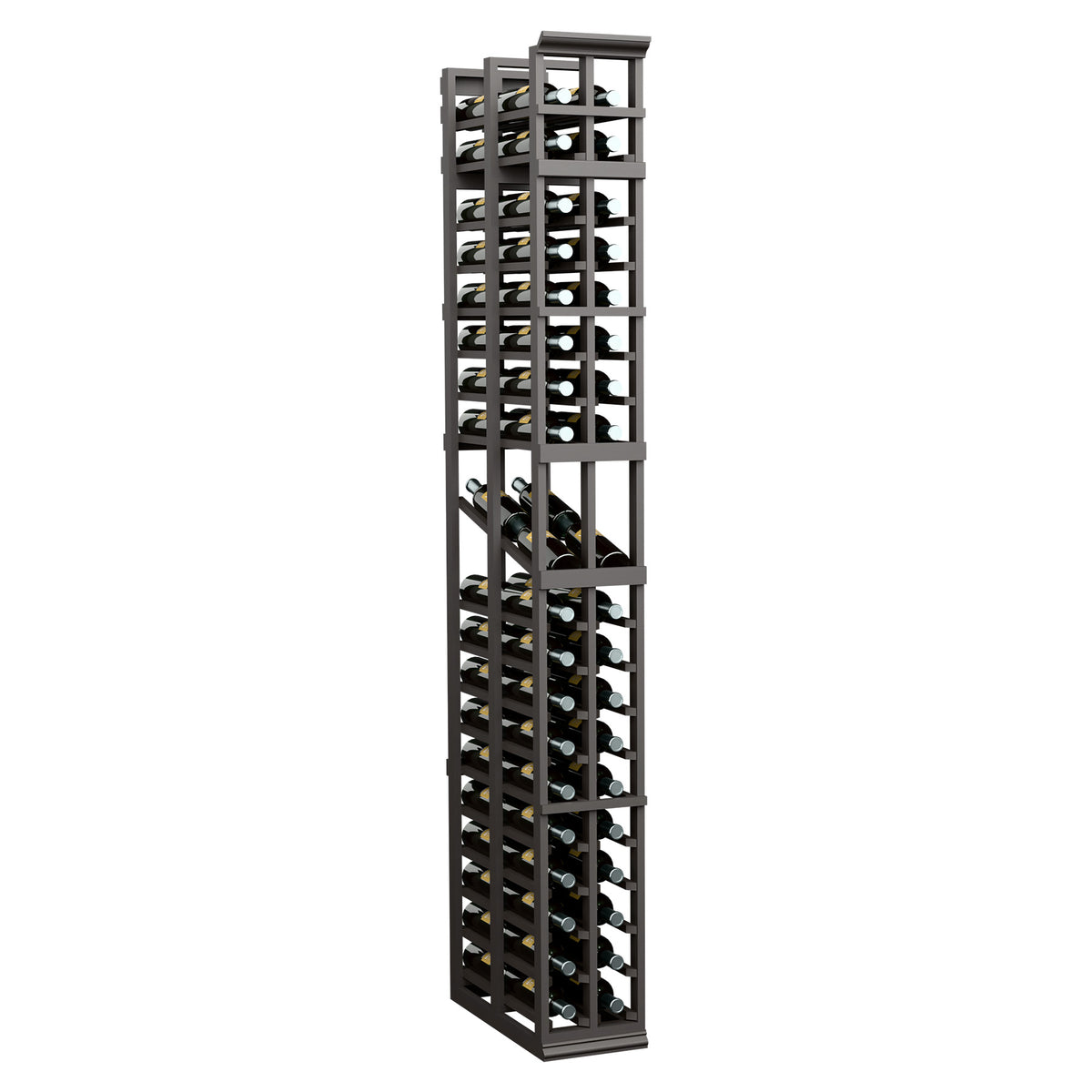 7-ft 2-column double-deep wine bottle display rack, black frame with slatted bottle holders