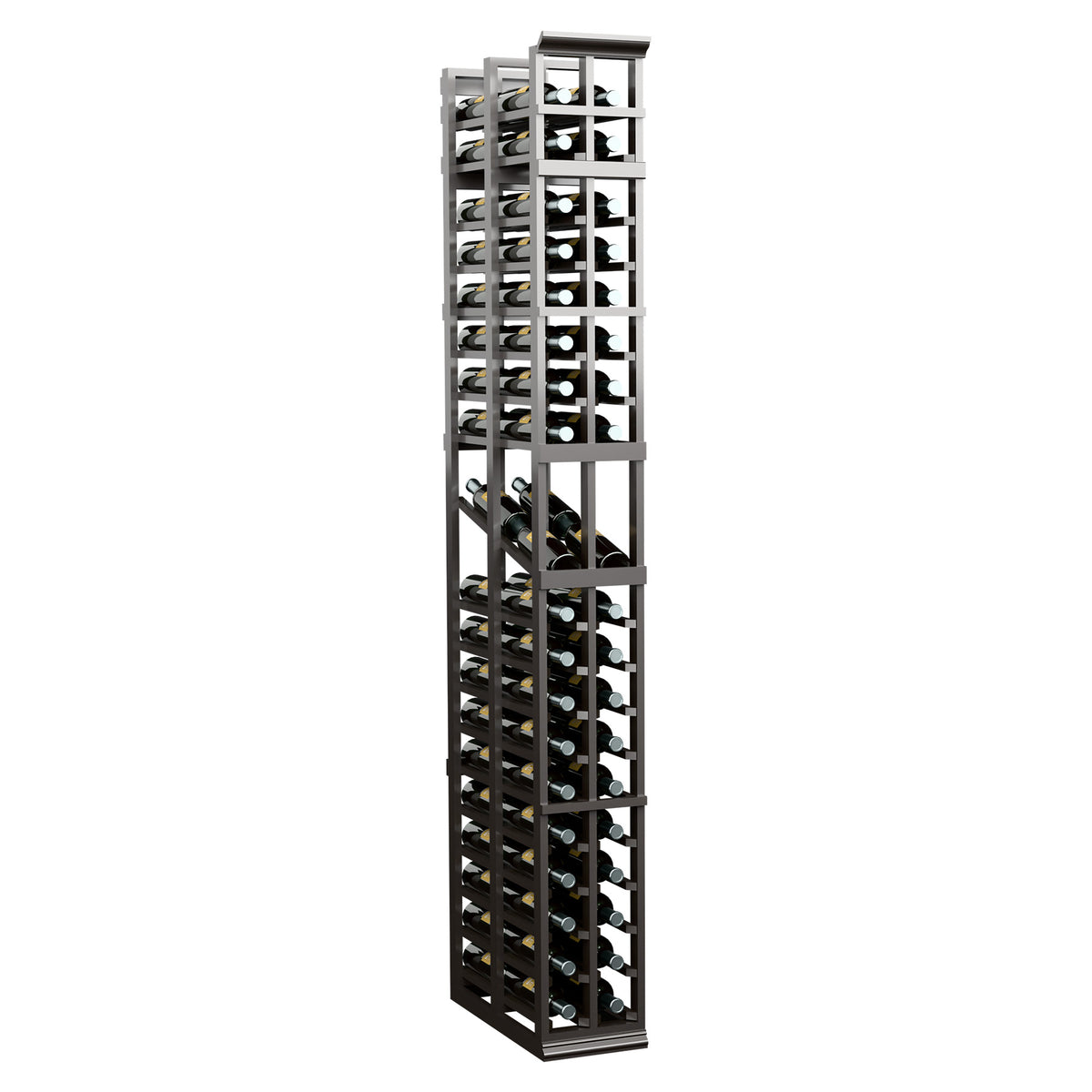 7-ft 2-column double-deep wine bottle display rack, dark grey frame, open bottle slots
