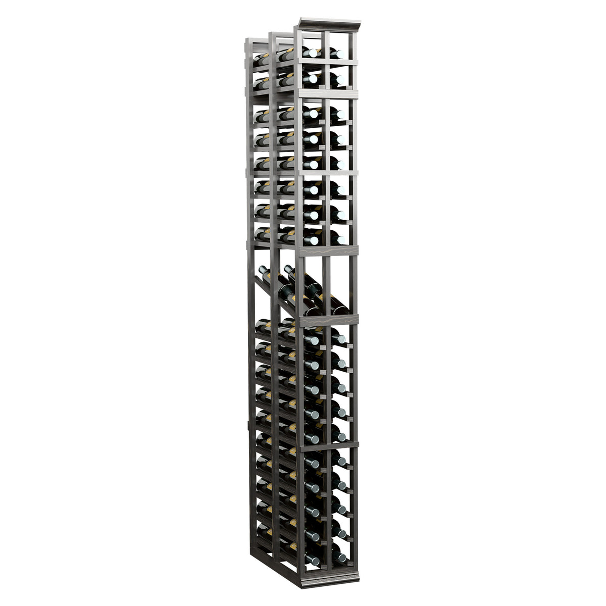 7ft 2-column double-deep display rack in light gray with bottle slots