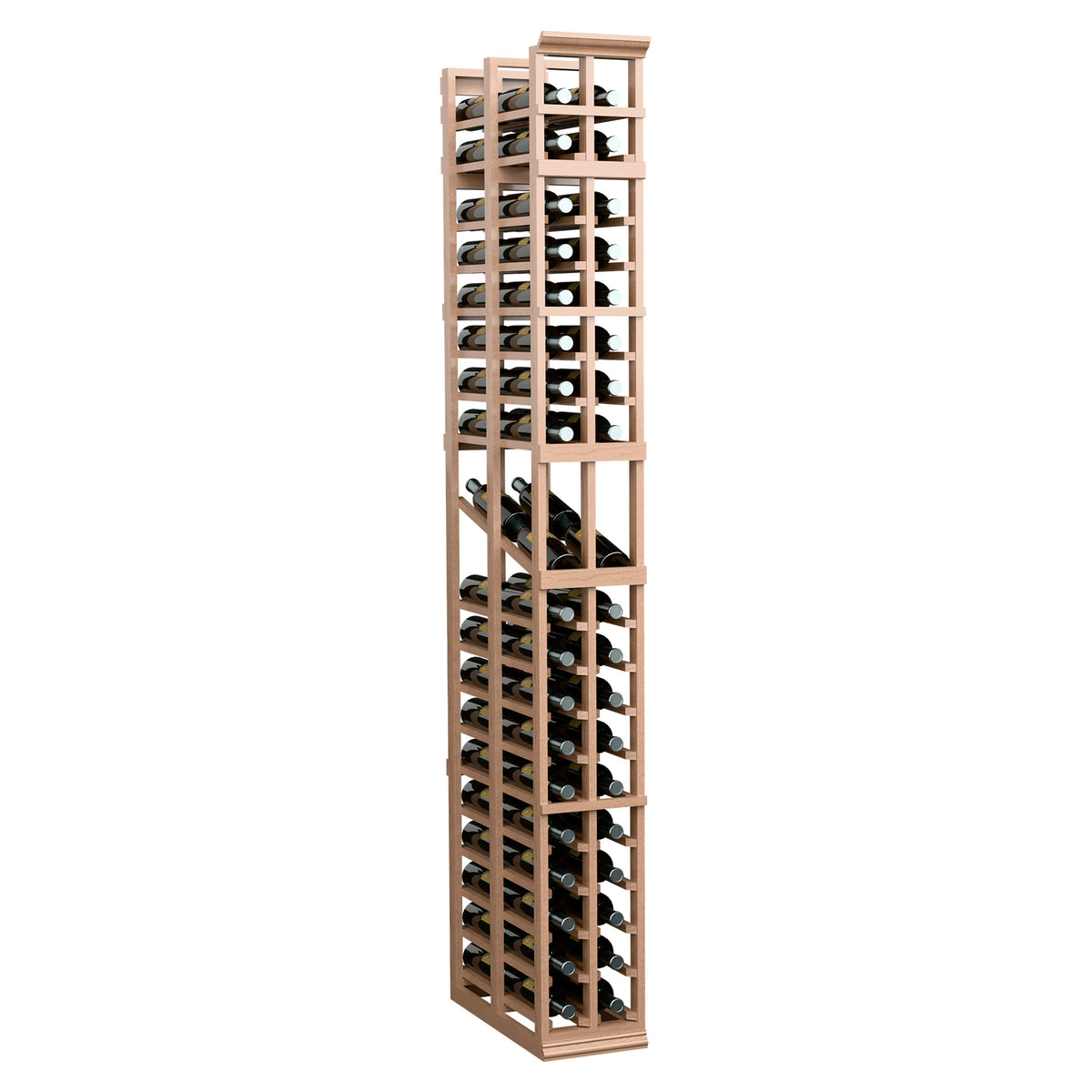 7ft 2-column double-deep display rack with pale wood frame and bottle slots
