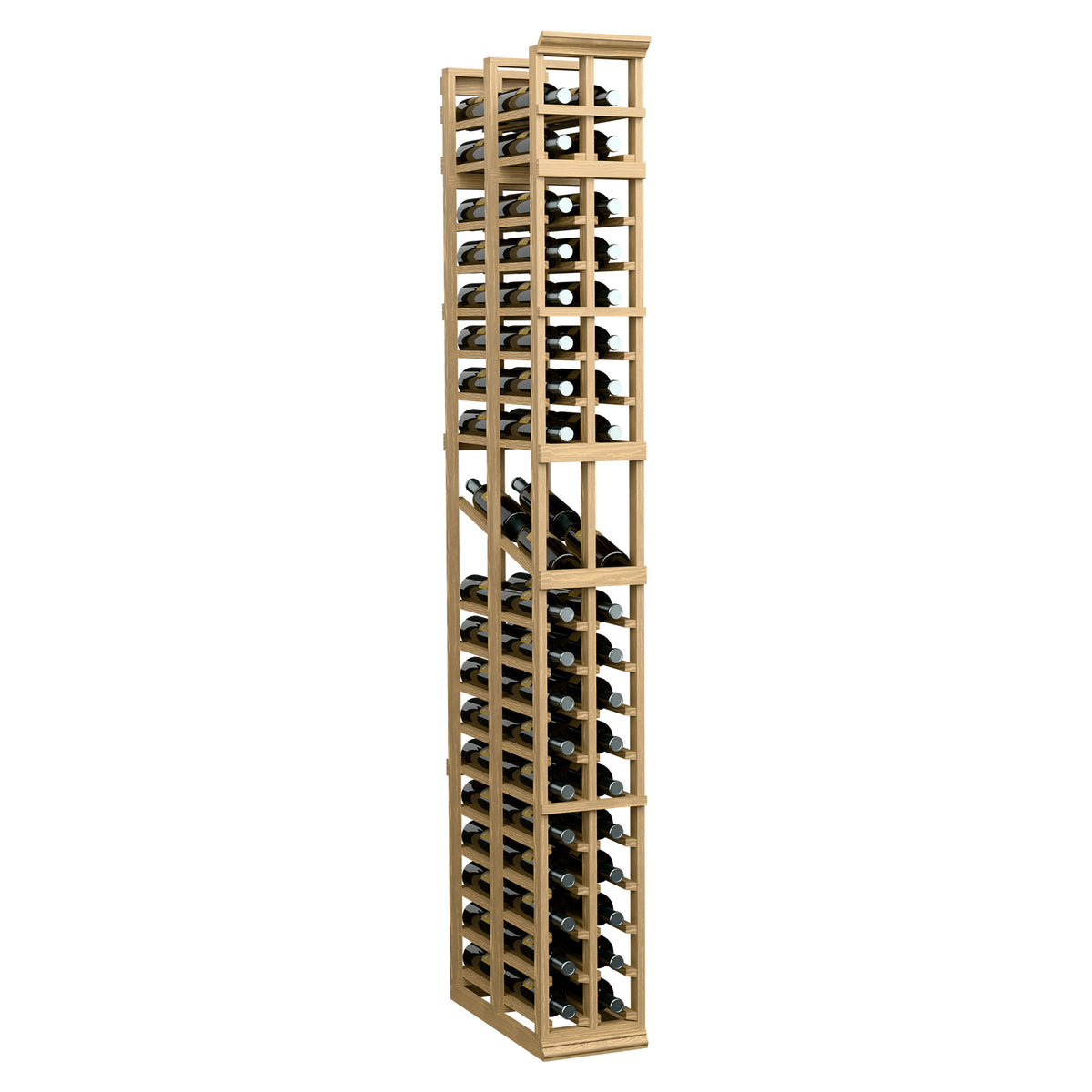 7ft 2-column double-deep display rack with light oak wood frame and bottle slots