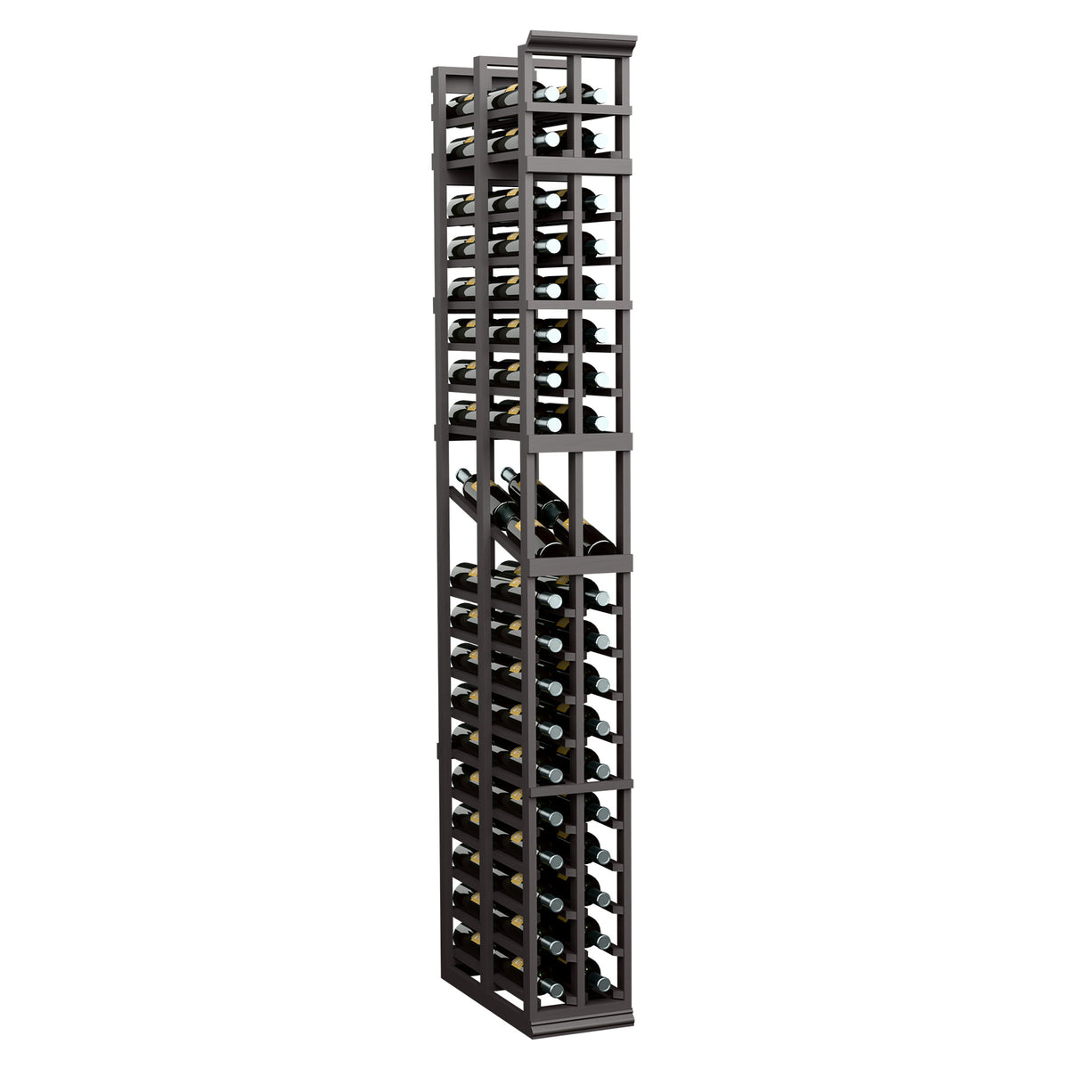 7ft 2-column double-deep display rack with black frame and bottle slots