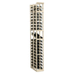 Light wood wine bottle display rack, two-column double-deep with multiple bottle channels