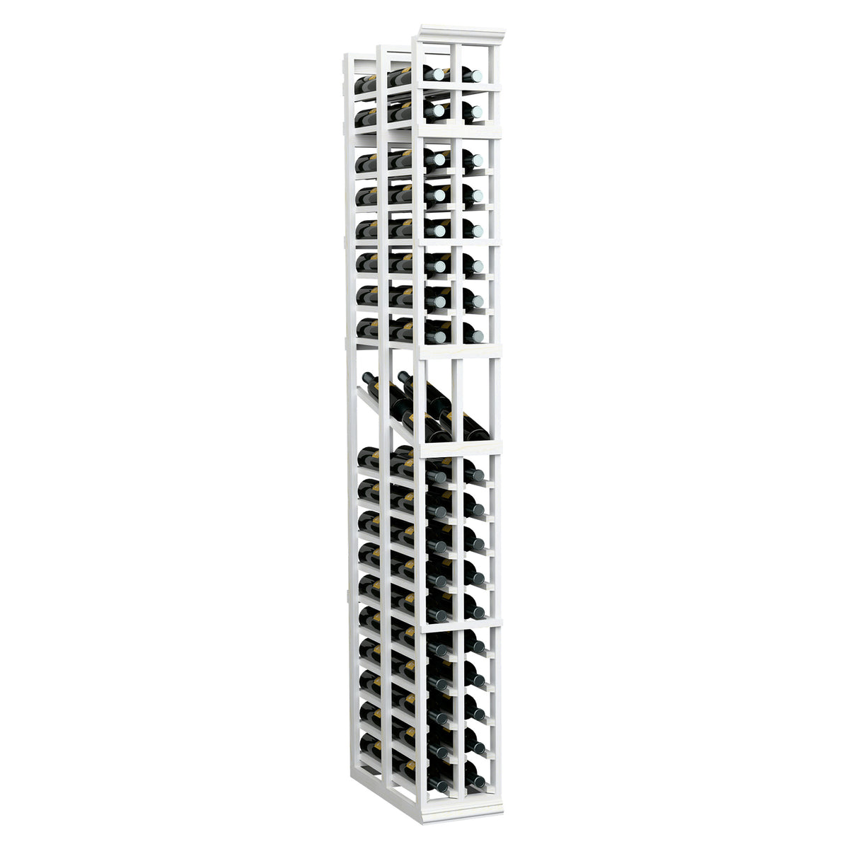White wine bottle display rack, two-column double-deep, open front frame