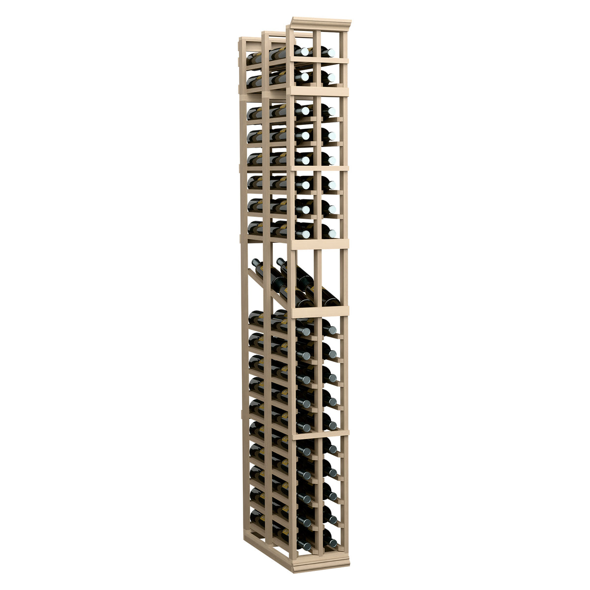 2-column double-deep wine display rack in light natural wood finish