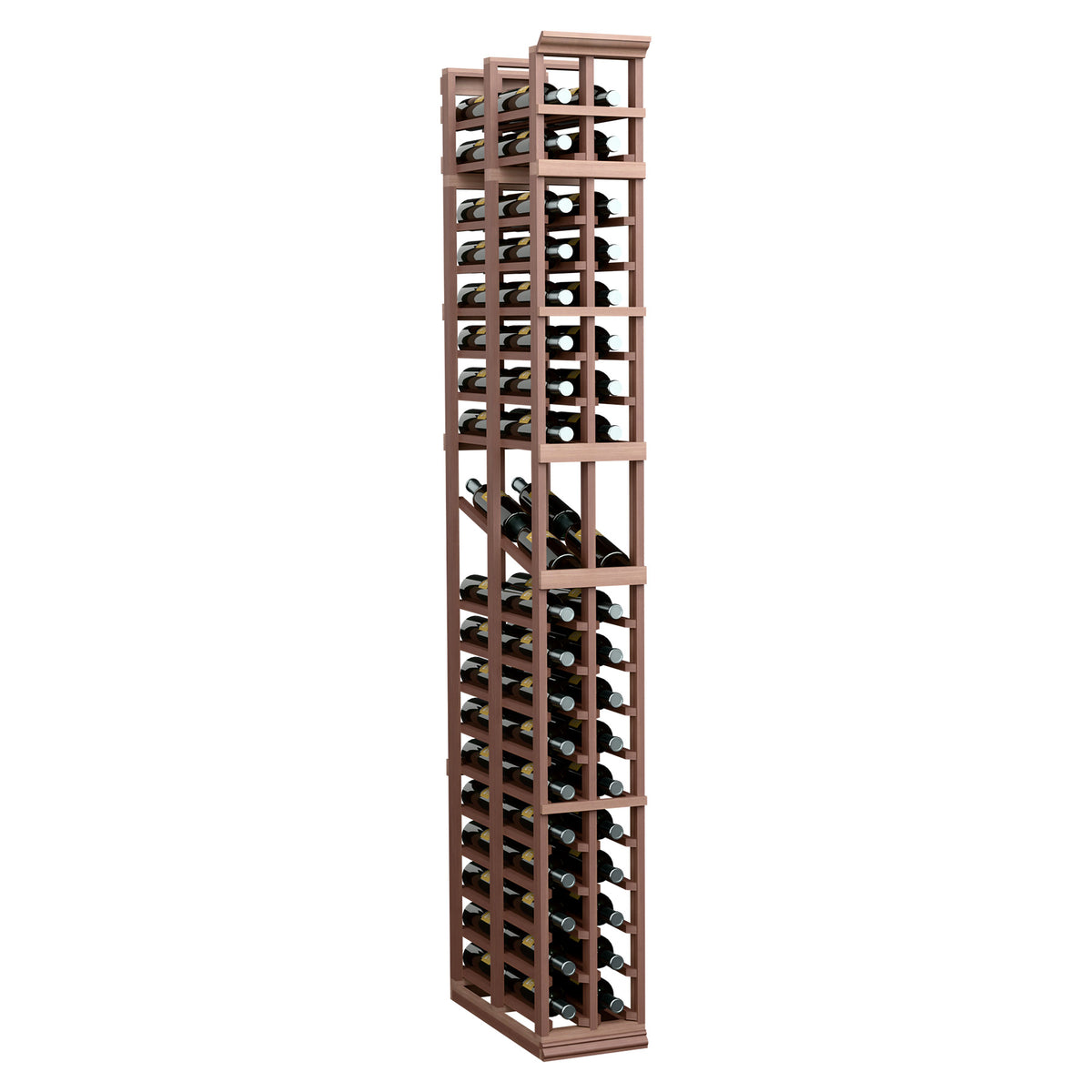 2-column double-deep wine display rack in dark walnut-brown wood finish