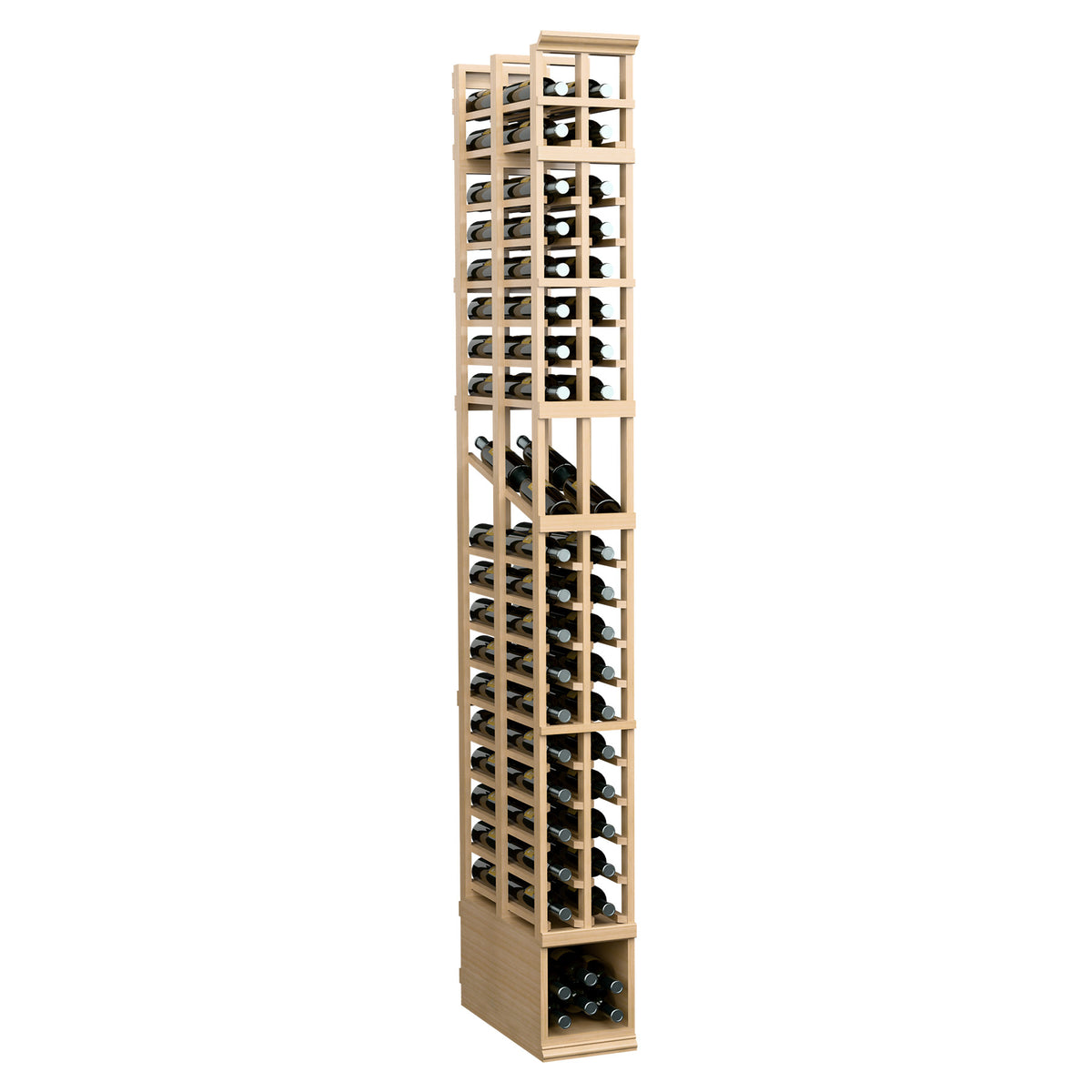 Natural light wood double-deep 2-column wine display rack, open slats