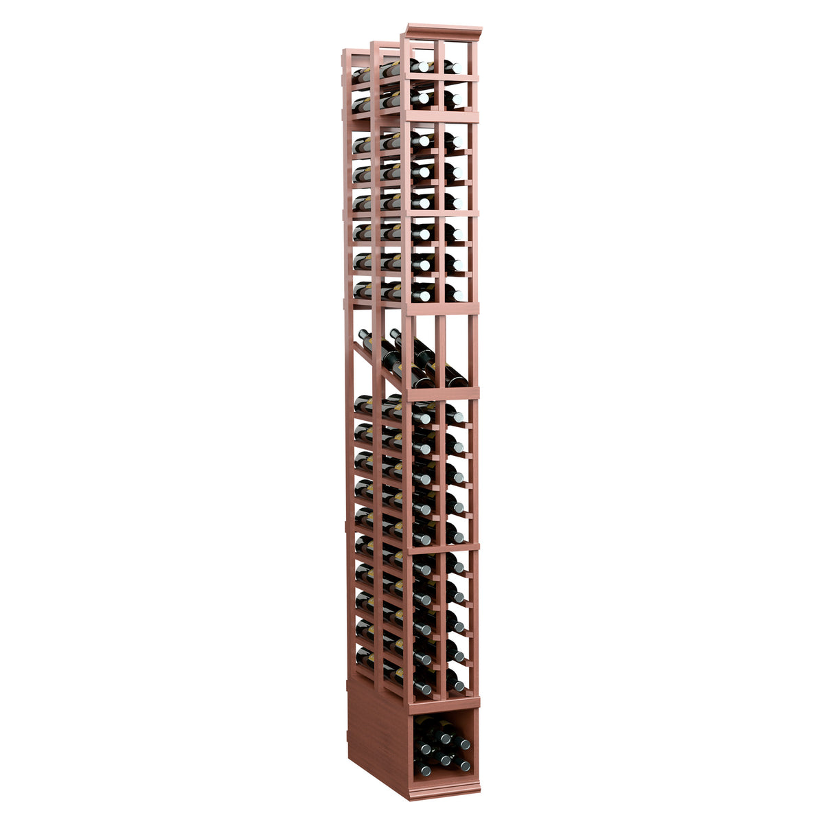 Red-brown tall wine rack with two-column double-deep shelving for bottles