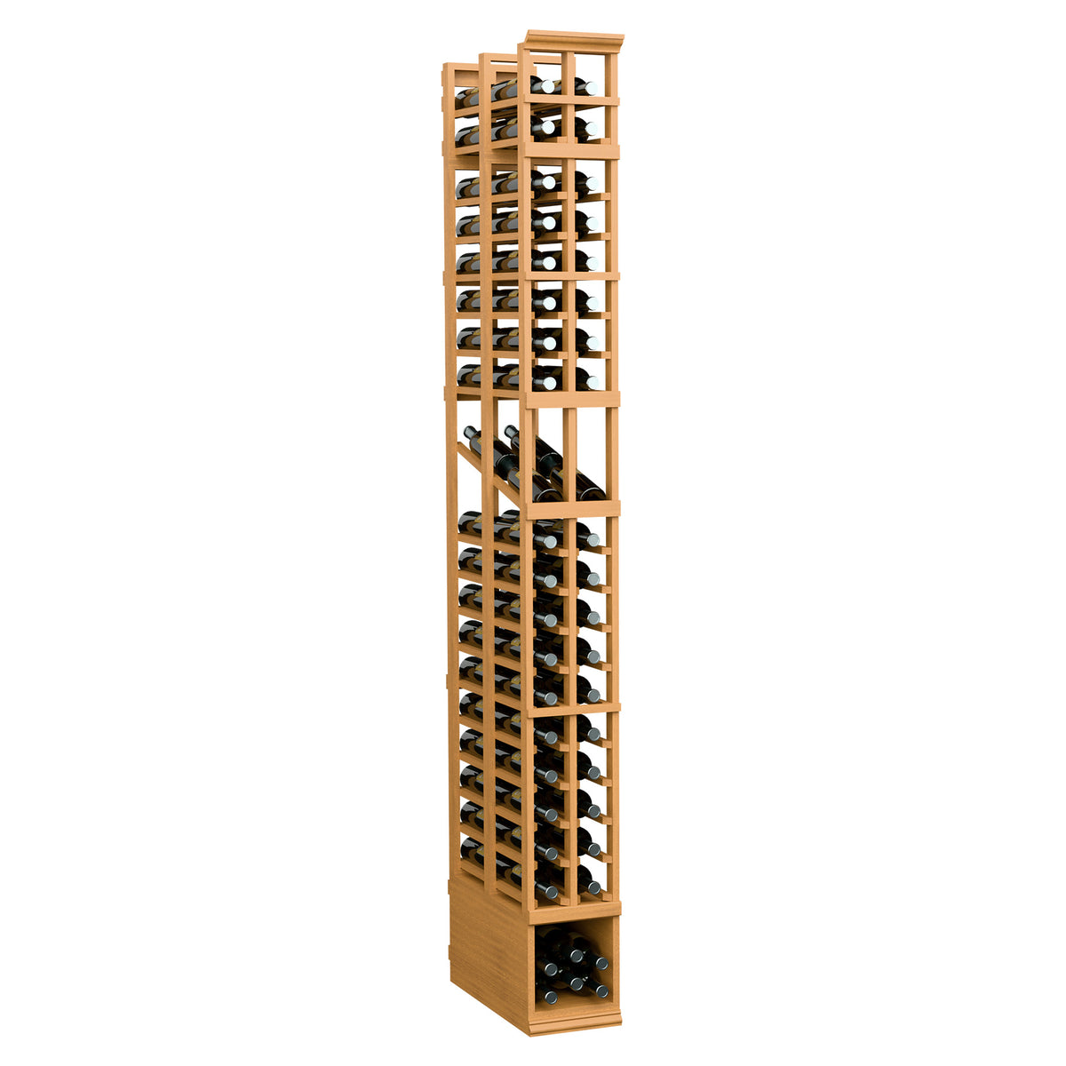 8-ft wine display rack, double-deep wooden grid shelves, golden wheat wood finish