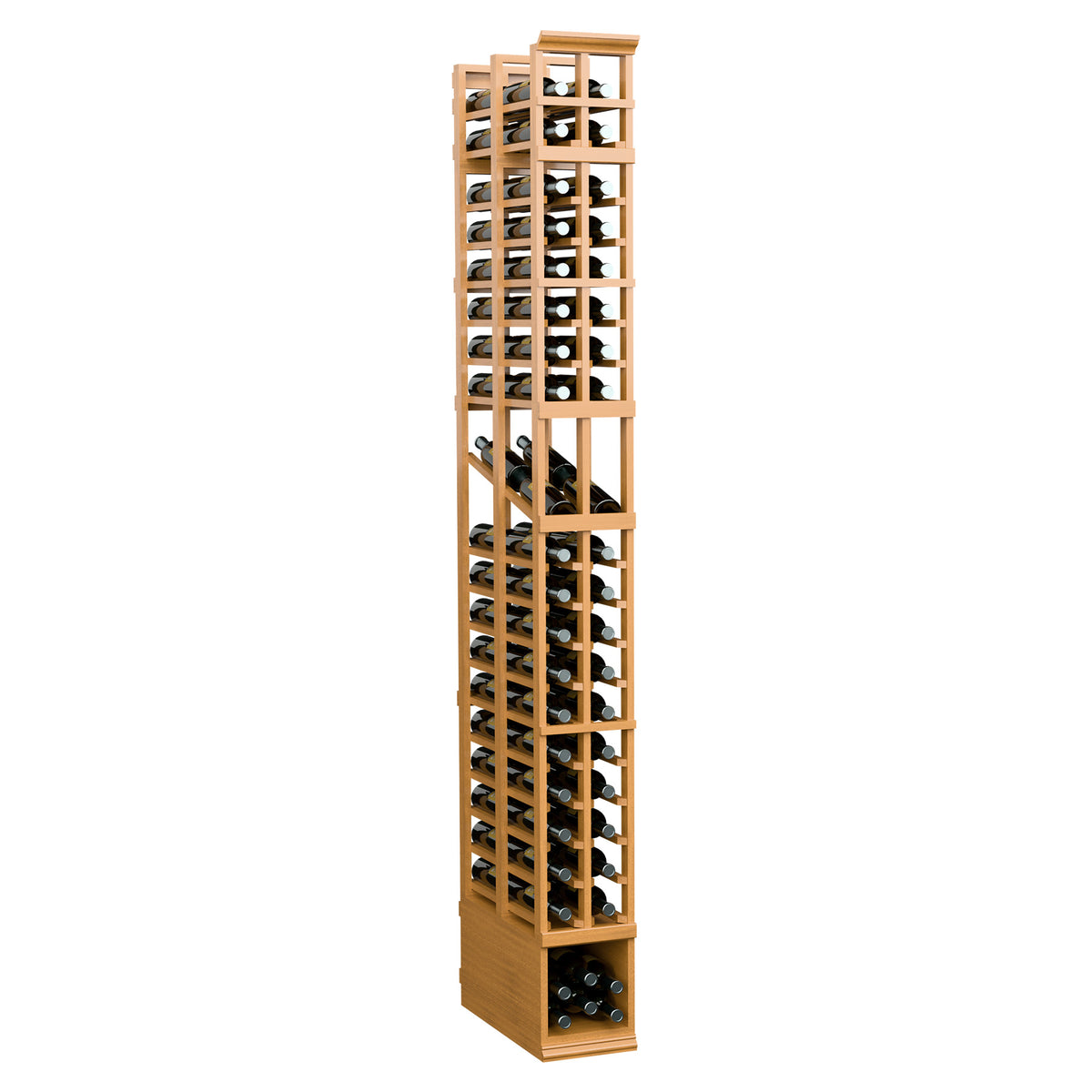 8-ft wine display rack, double-deep wooden grid shelves, golden wheat wood finish