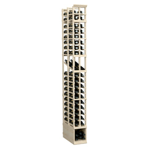 Tall 2-column double-deep wine bottle display rack, light wood grid, 8-ft