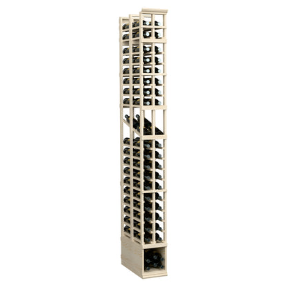 Tall 2-column double-deep wine bottle display rack, light wood grid, 8-ft