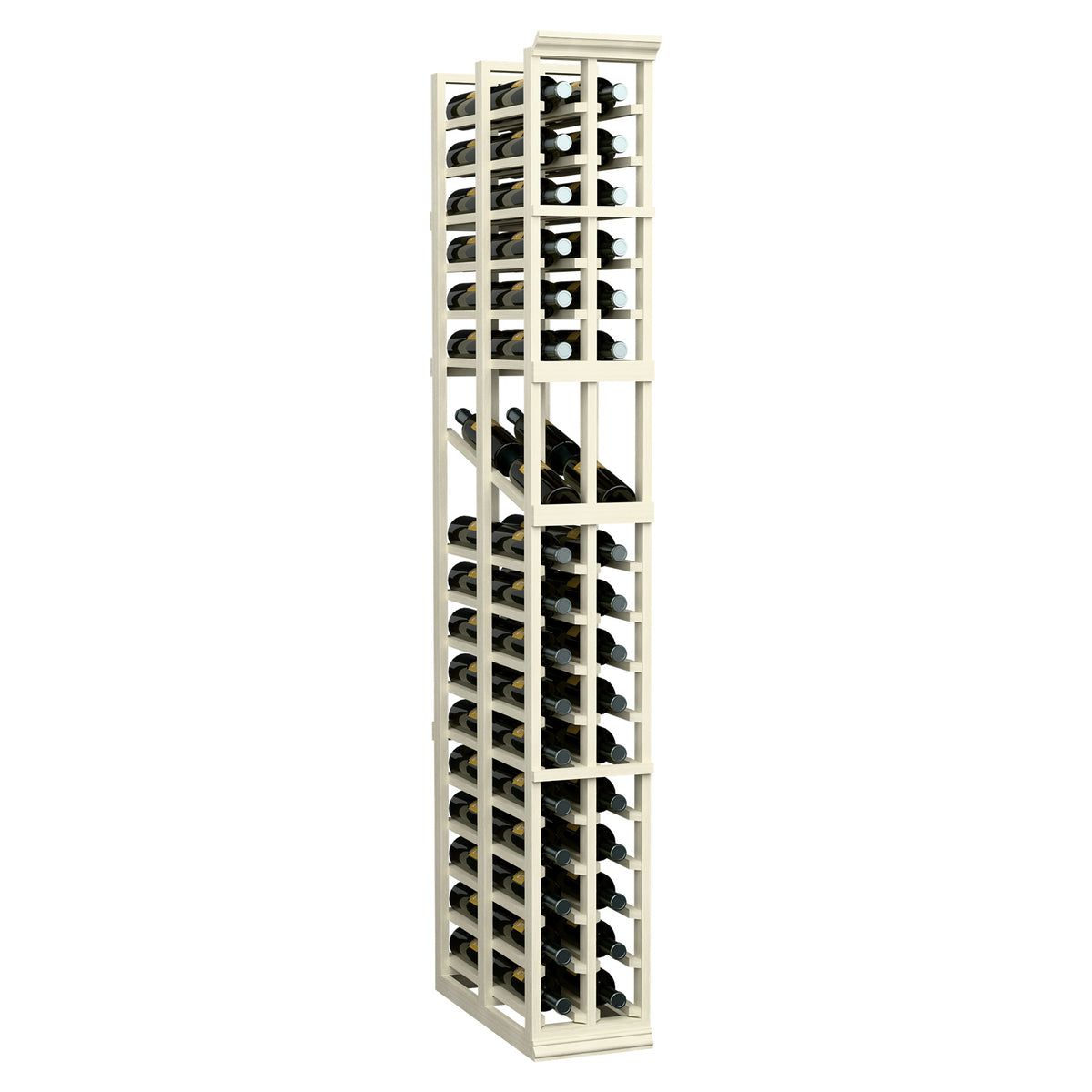 White 2-column double deep wine bottle display rack with organized bottle openings