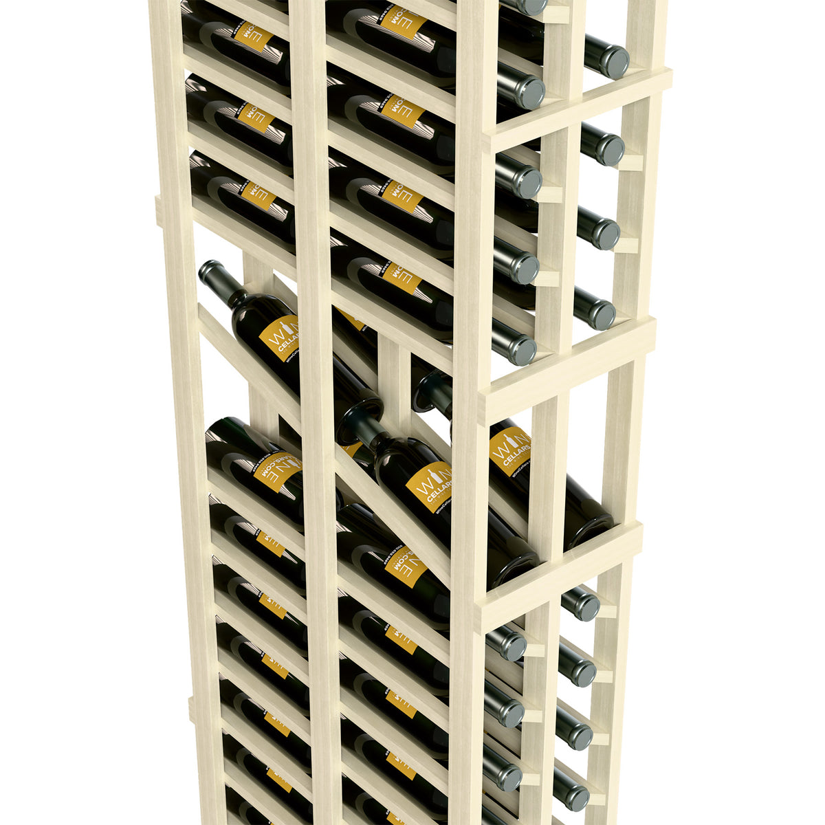 White wine bottle display rack showing double-deep slots and bottle rows