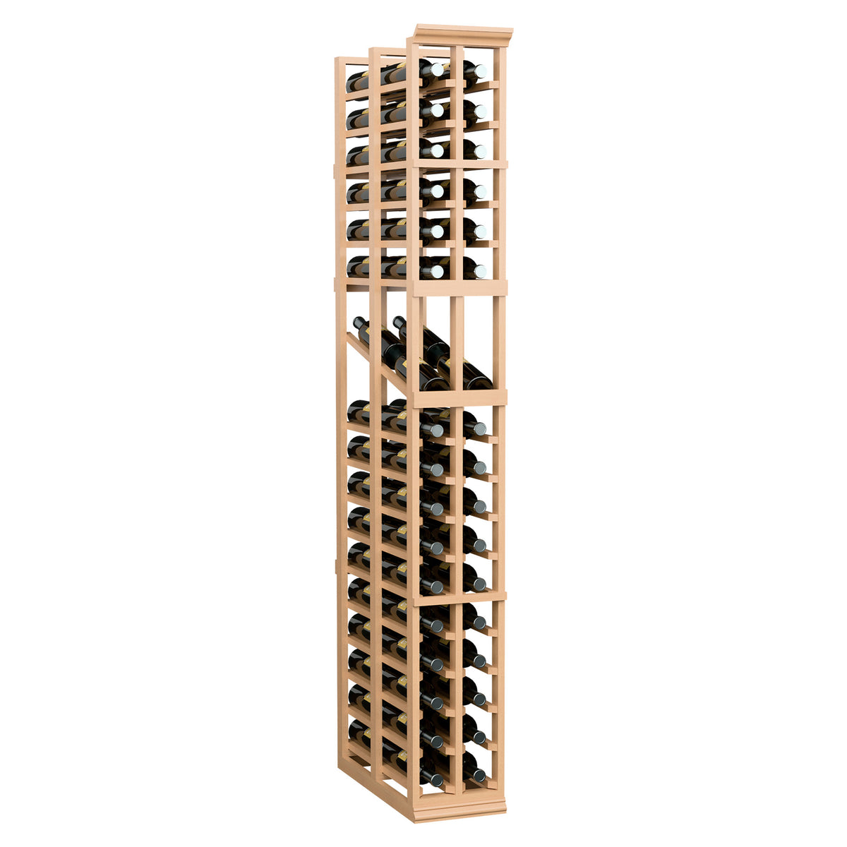 6 ft two-column wine display rack with light wood frame and bottle storage openings