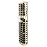 Light wood 2-column wine display rack showing stacked bottle openings