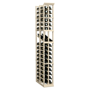 Light wood 2-column wine display rack showing stacked bottle openings