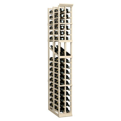 Light wood 2-column wine display rack showing stacked bottle openings