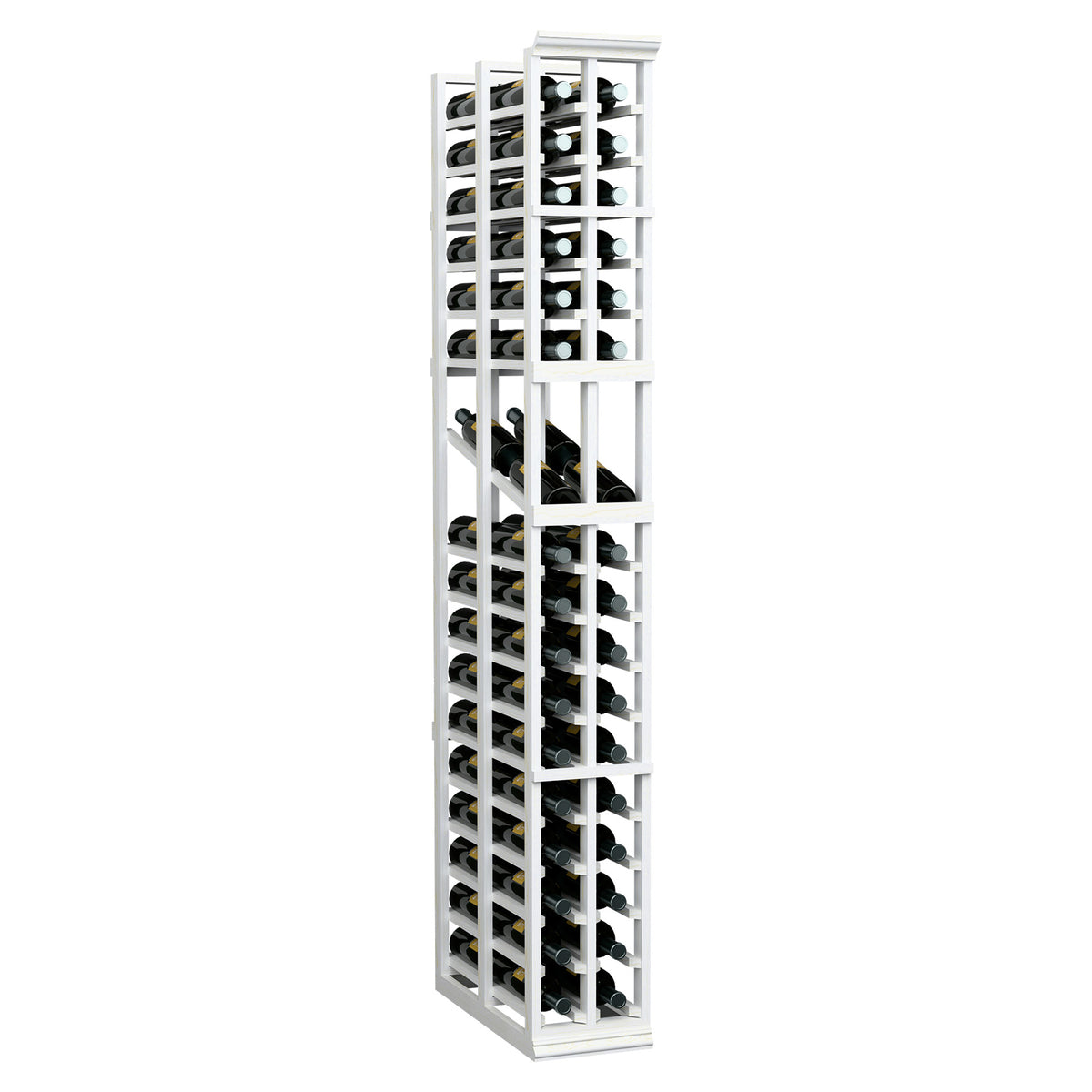 White 2-column double-deep wine display rack with bottle holders and open frame