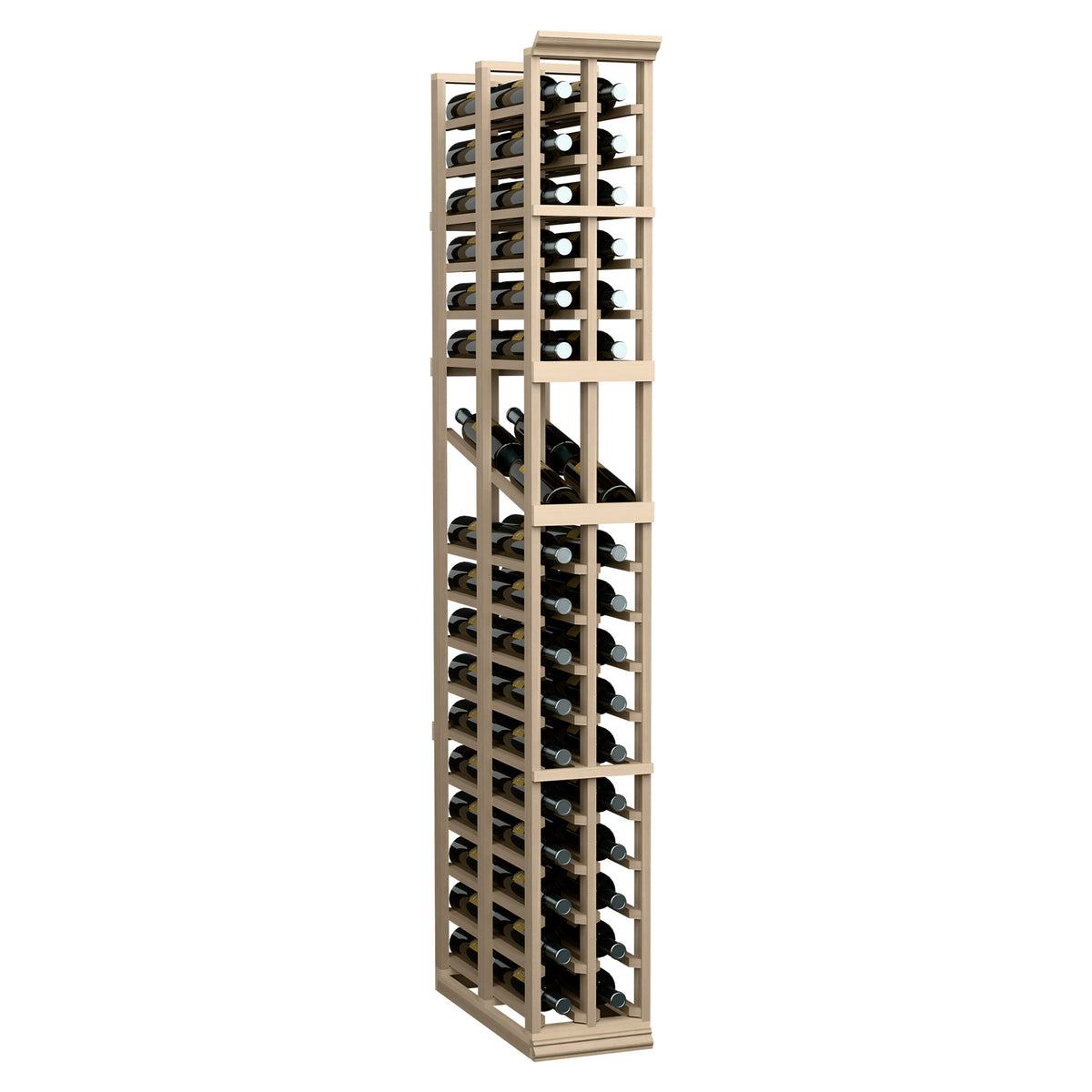 2-column double-deep wine display rack with horizontal bottle slots, dark wood finish.