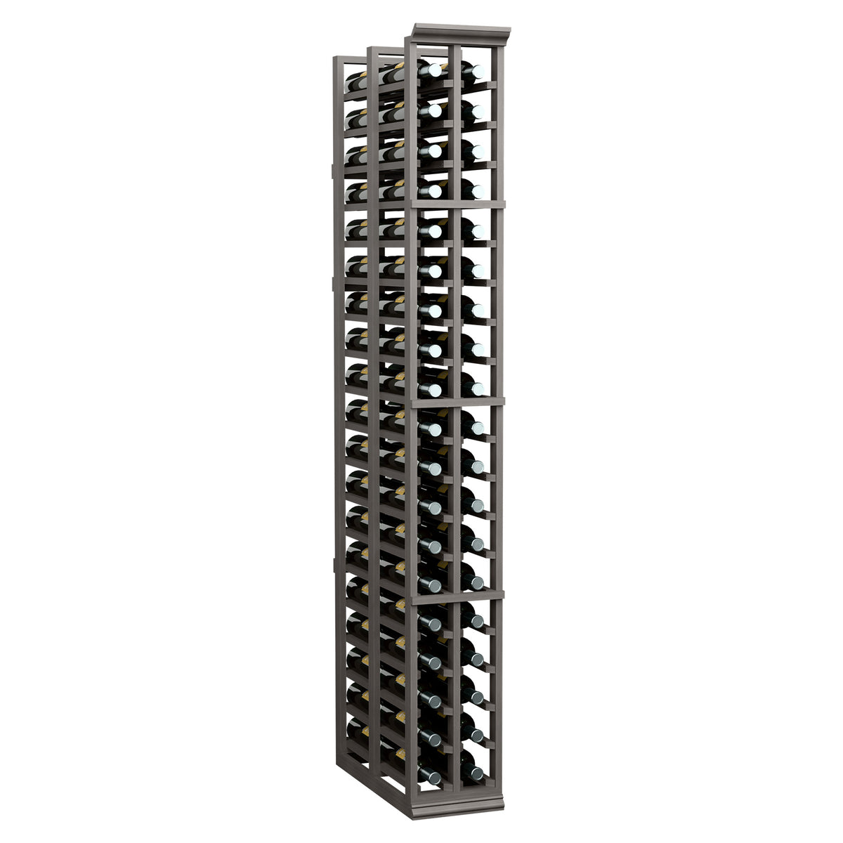 Two-column double-deep wine bottle rack, dark frame with stacked bottle rows