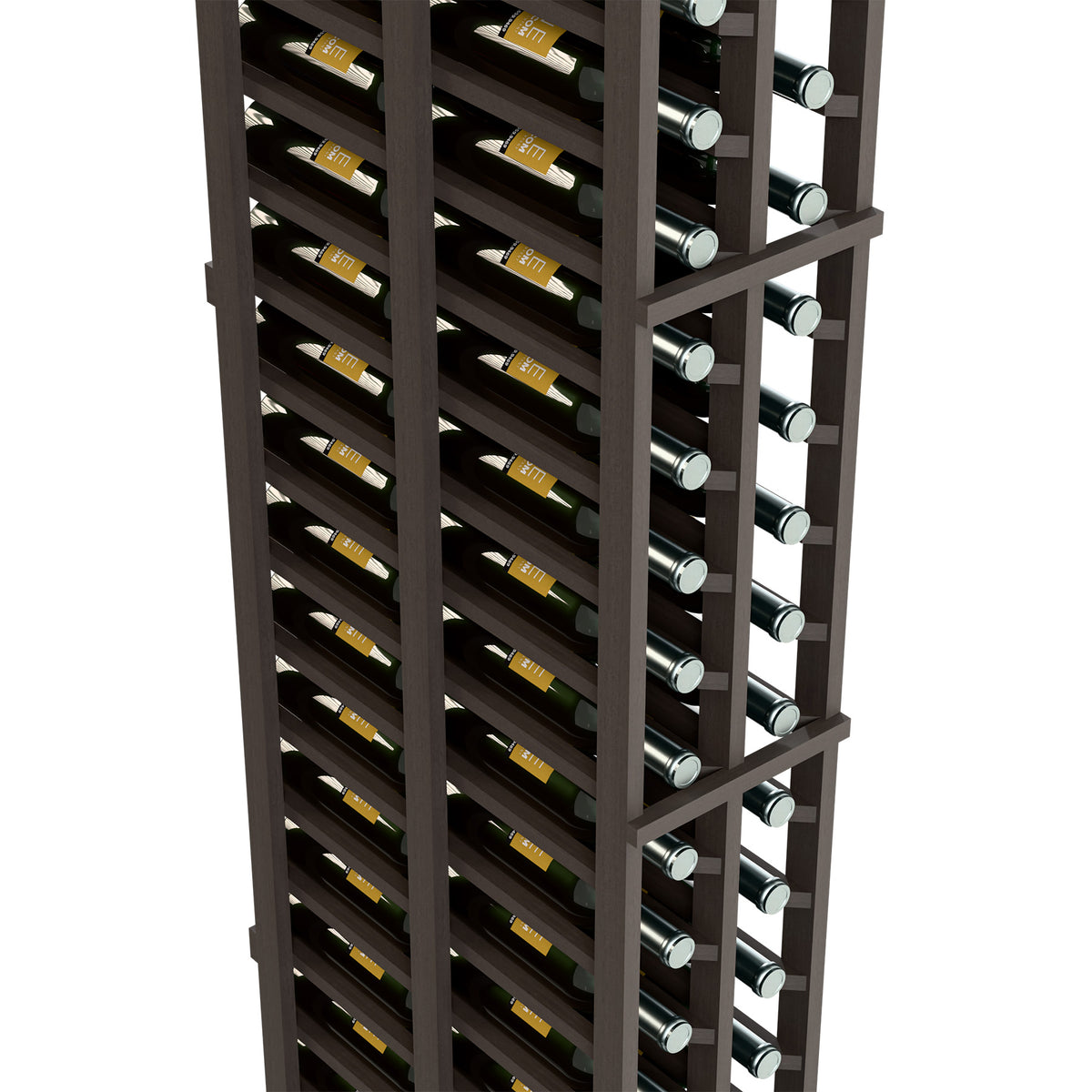 6FT double-deep wine rack with dark brown frame, side view showing bottles and two columns