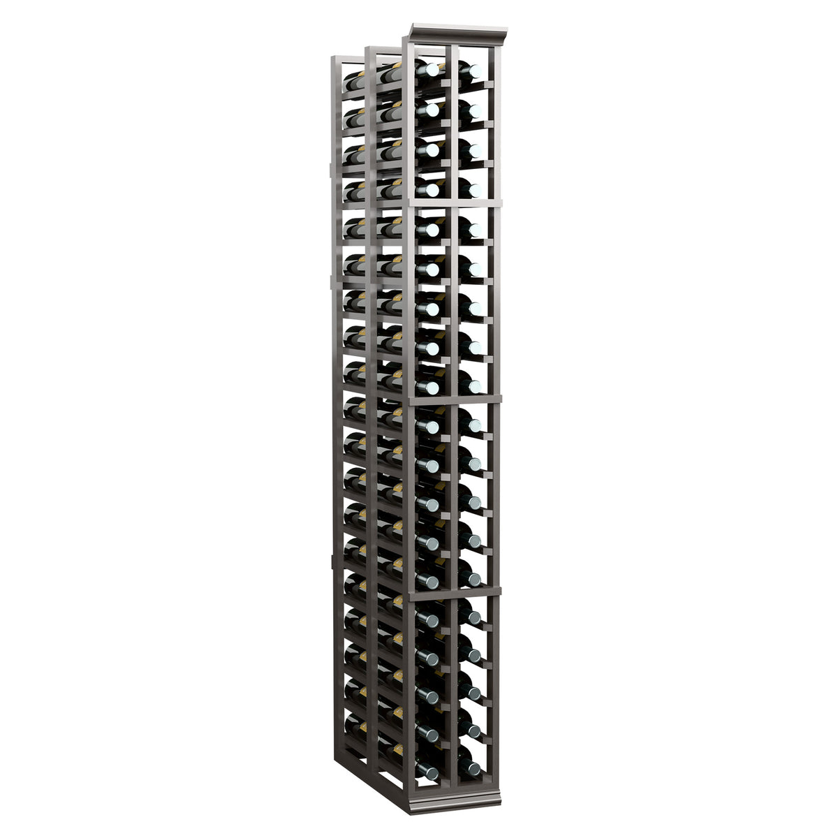6FT double-deep wine rack with black frame and two bottle columns, front view with bottles