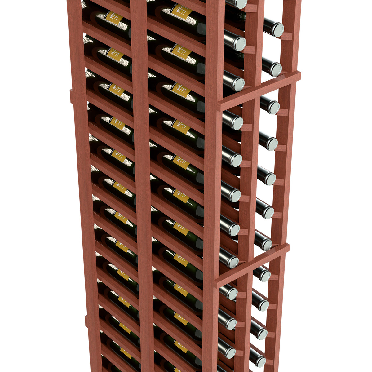 6FT double-deep wine rack with reddish-brown frame, side view showing bottle rows