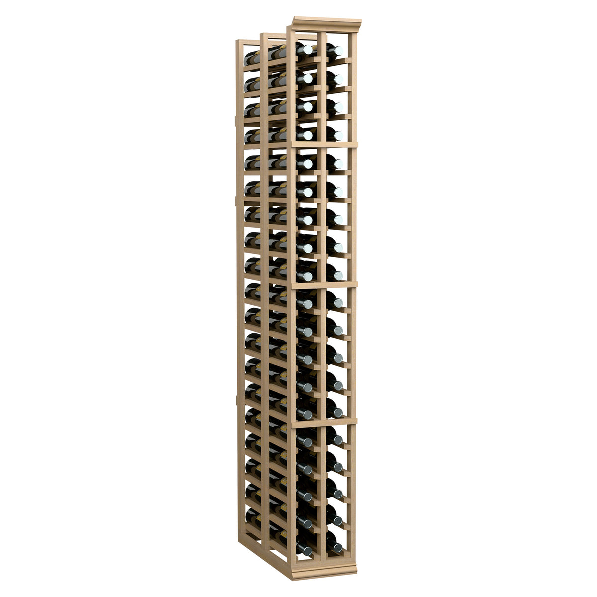 6FT double-deep wine rack with light wood frame and two bottle columns, front view