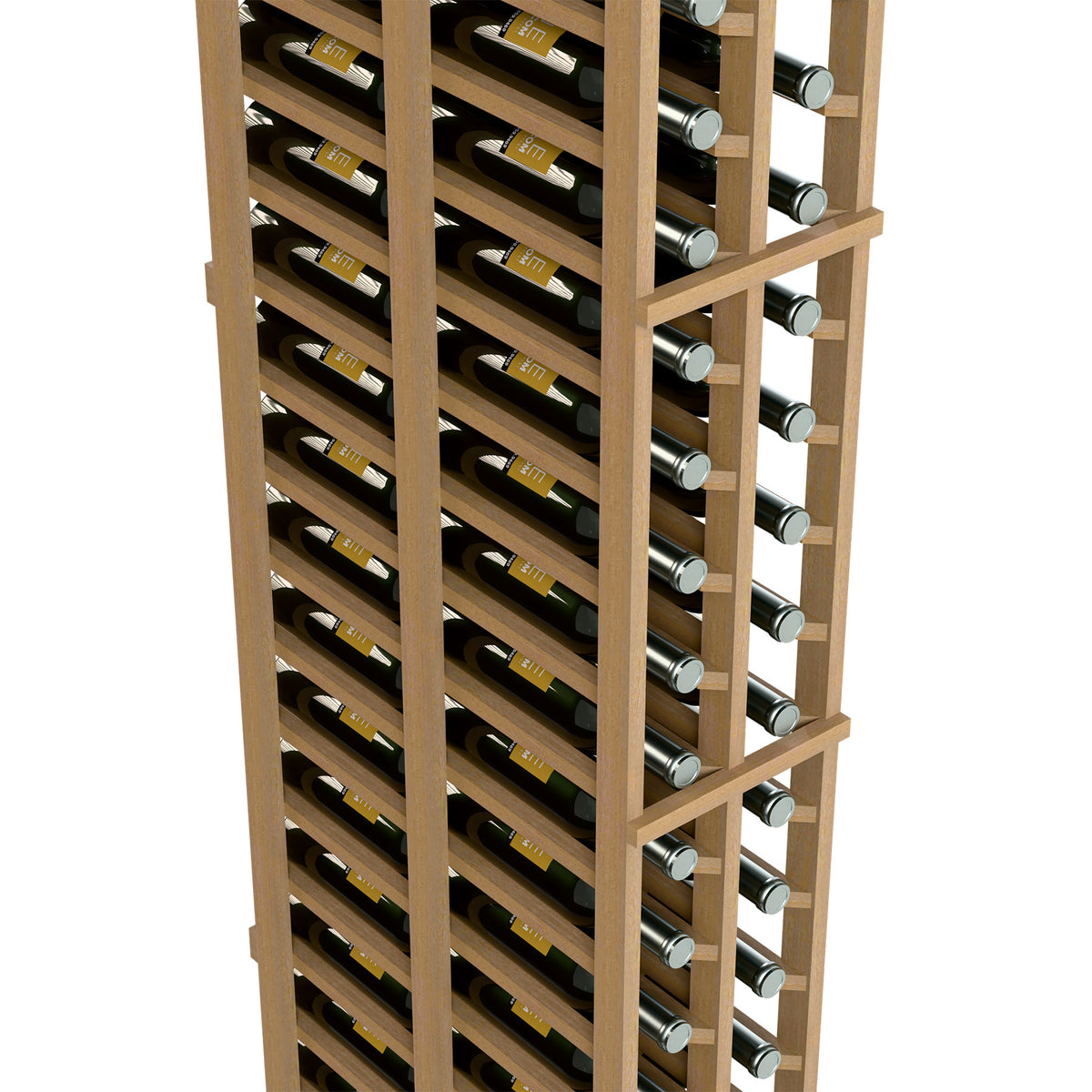 6FT double-deep wine rack with light wood frame, side view showing bottle rows and columns