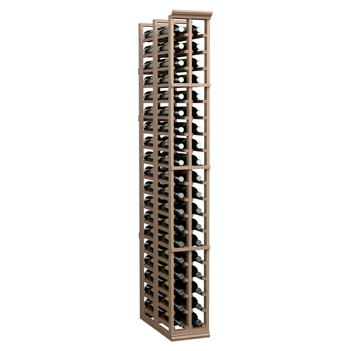 Light wood tall wine bottle rack with two columns of angled bottle holders