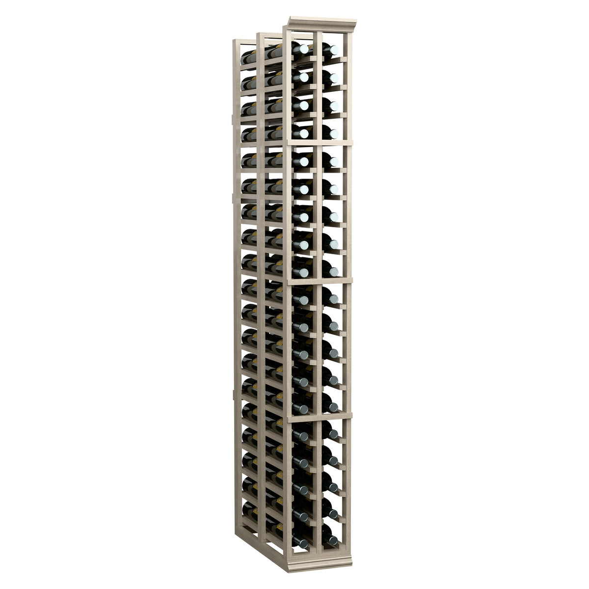 Tall two-column double-deep wine bottle rack in dark wood finish