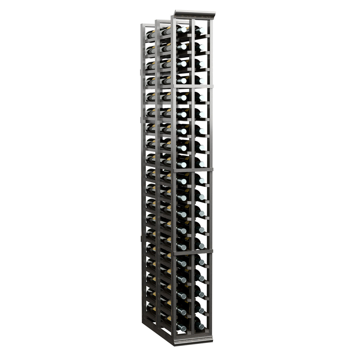 6FT double deep wine rack with two columns, black frame, bottle-filled rows throughout