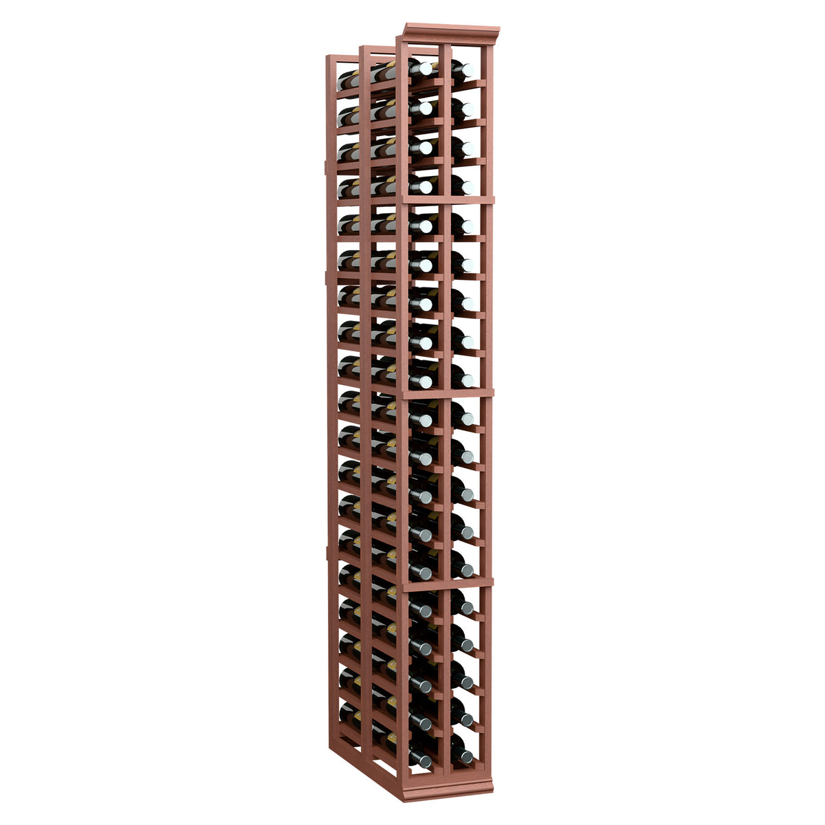 6FT double deep wine rack with two columns, reddish-brown frame, stores wine bottle rows