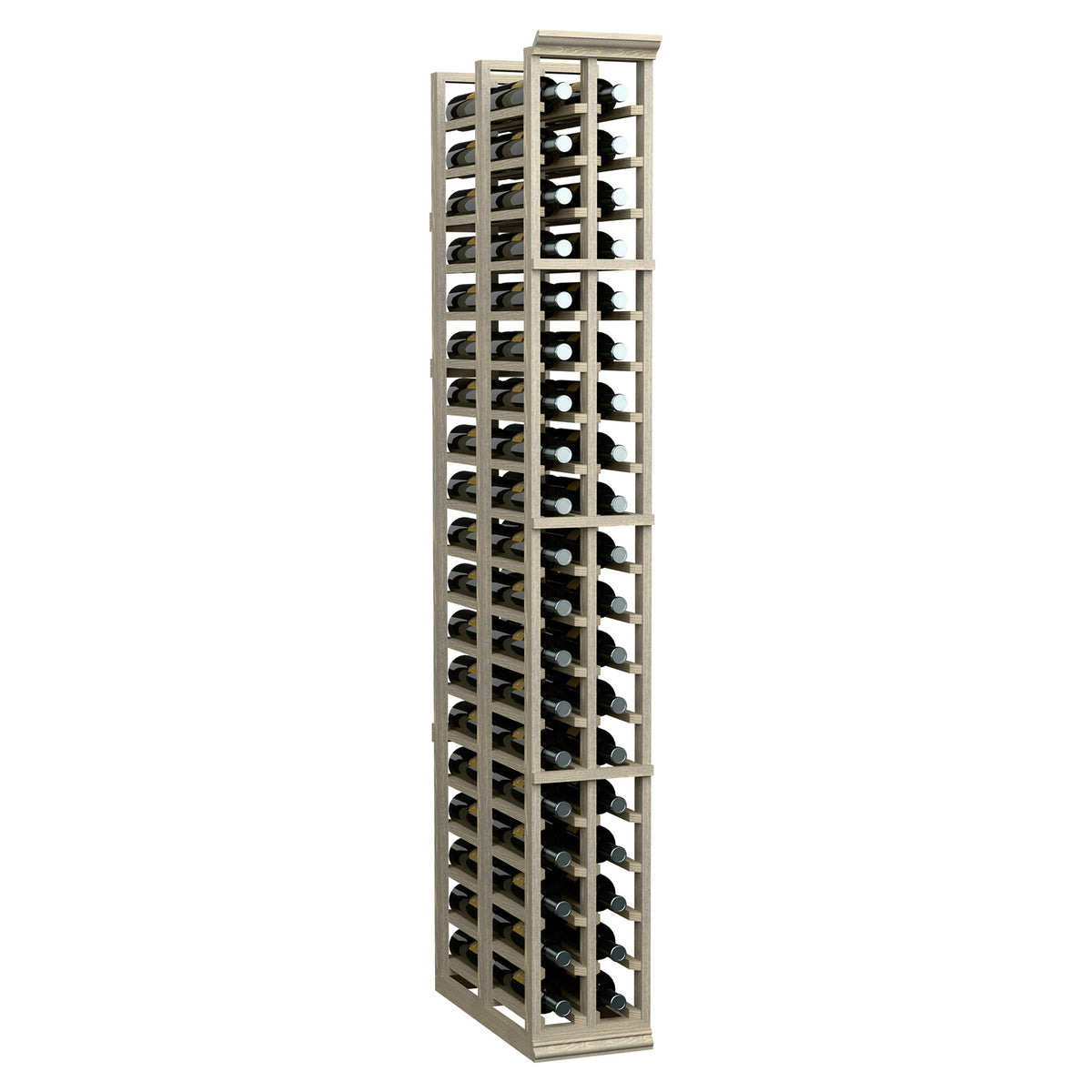 6-ft 2-column double-deep wine rack with dark bottle holders and light wood frame