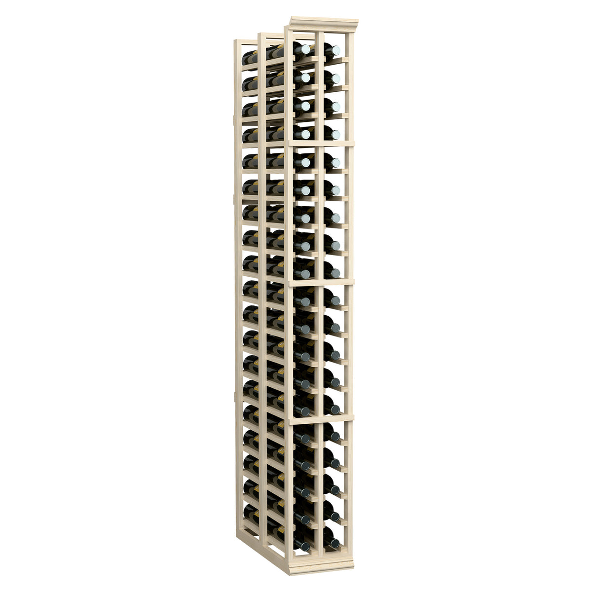 6-ft 2-column double-deep wine rack with light frame, white bottle necks visible