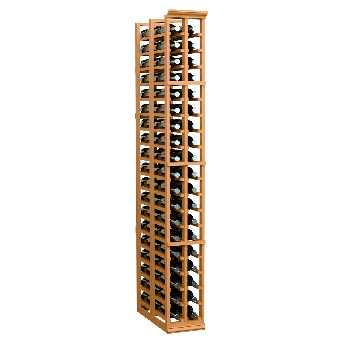 Light wood 2-column double-deep wine rack with multiple bottle slots