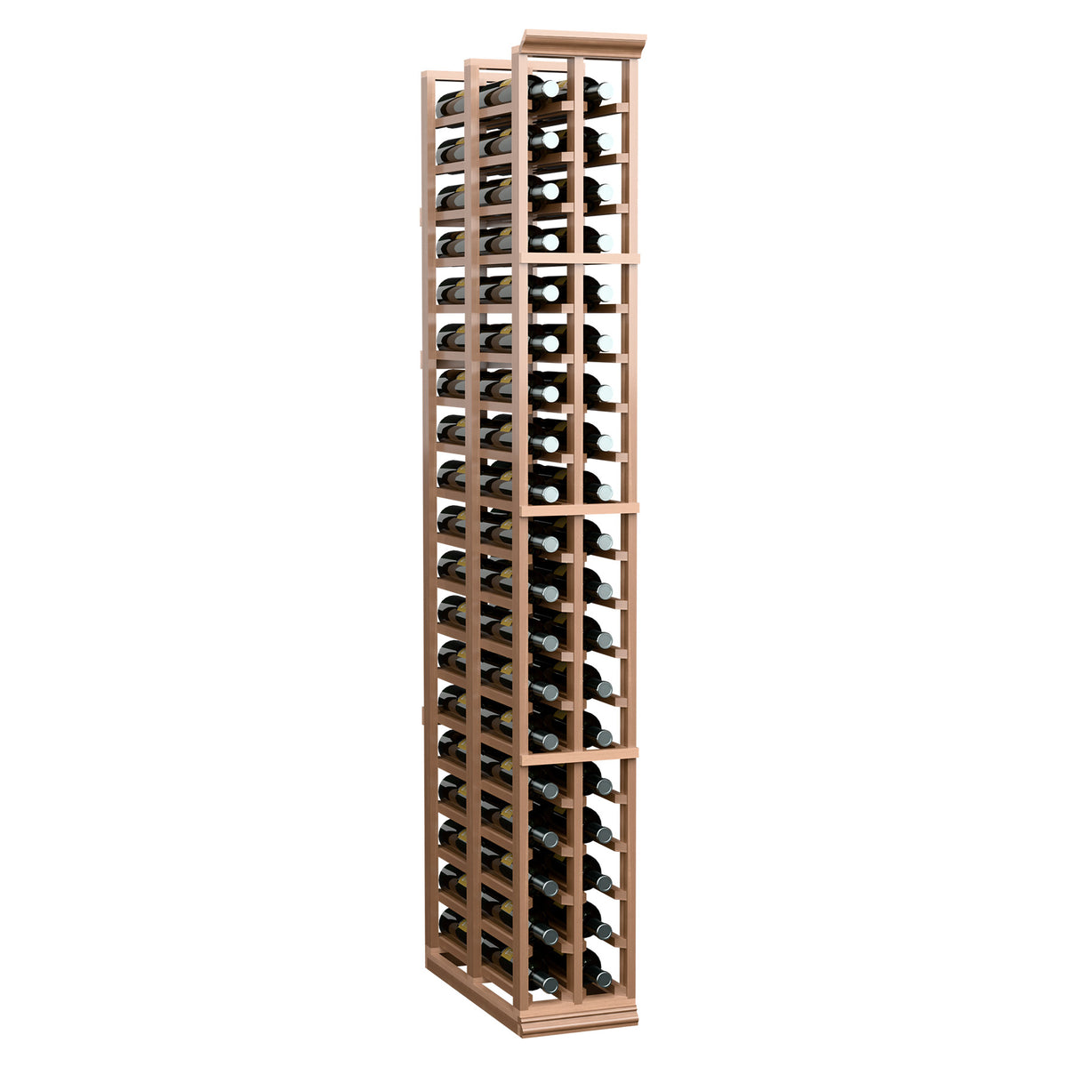 Light wood wine bottle rack with two columns and angled bottle holders