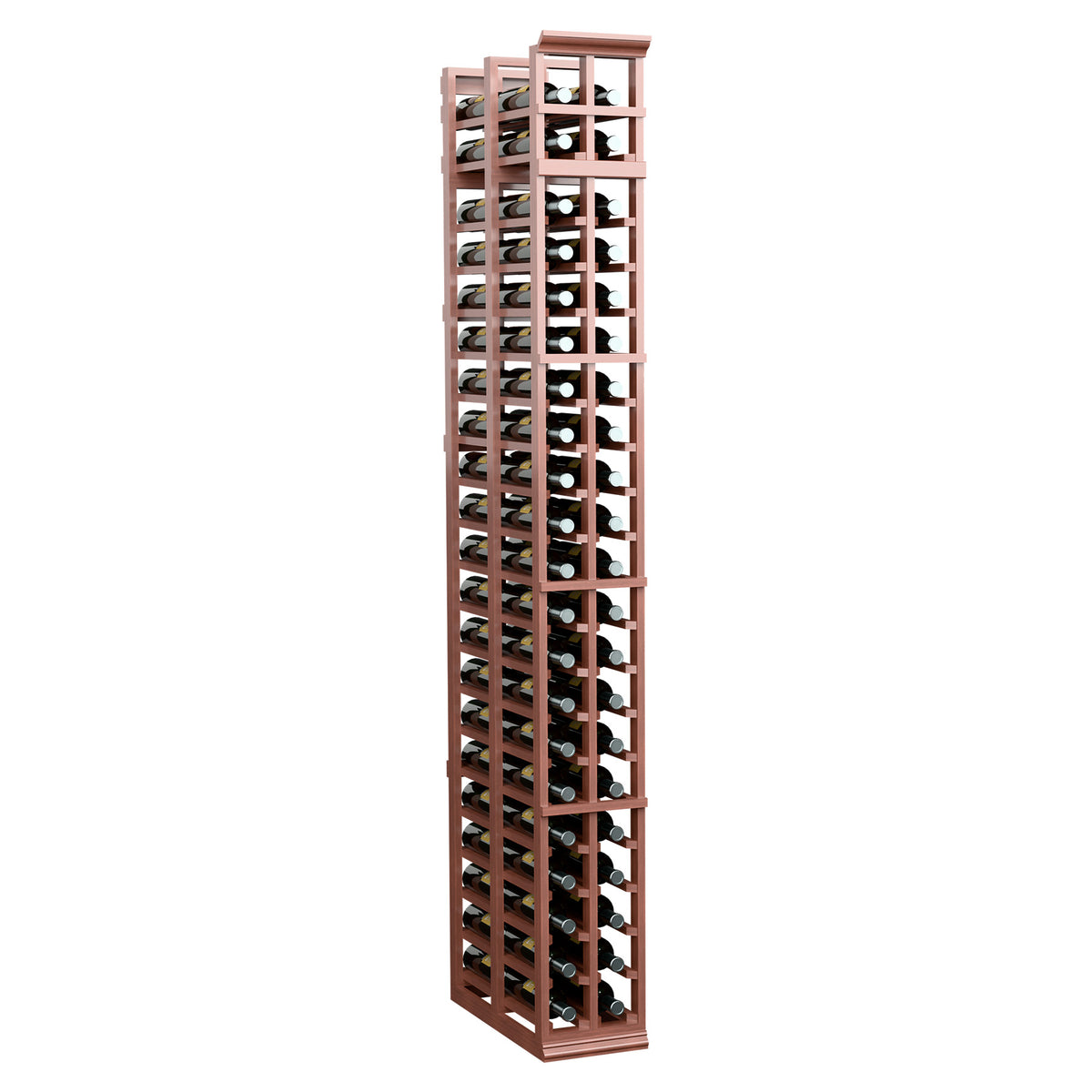 7-ft double-deep wine rack with two columns of bottle slots, reddish-brown frame