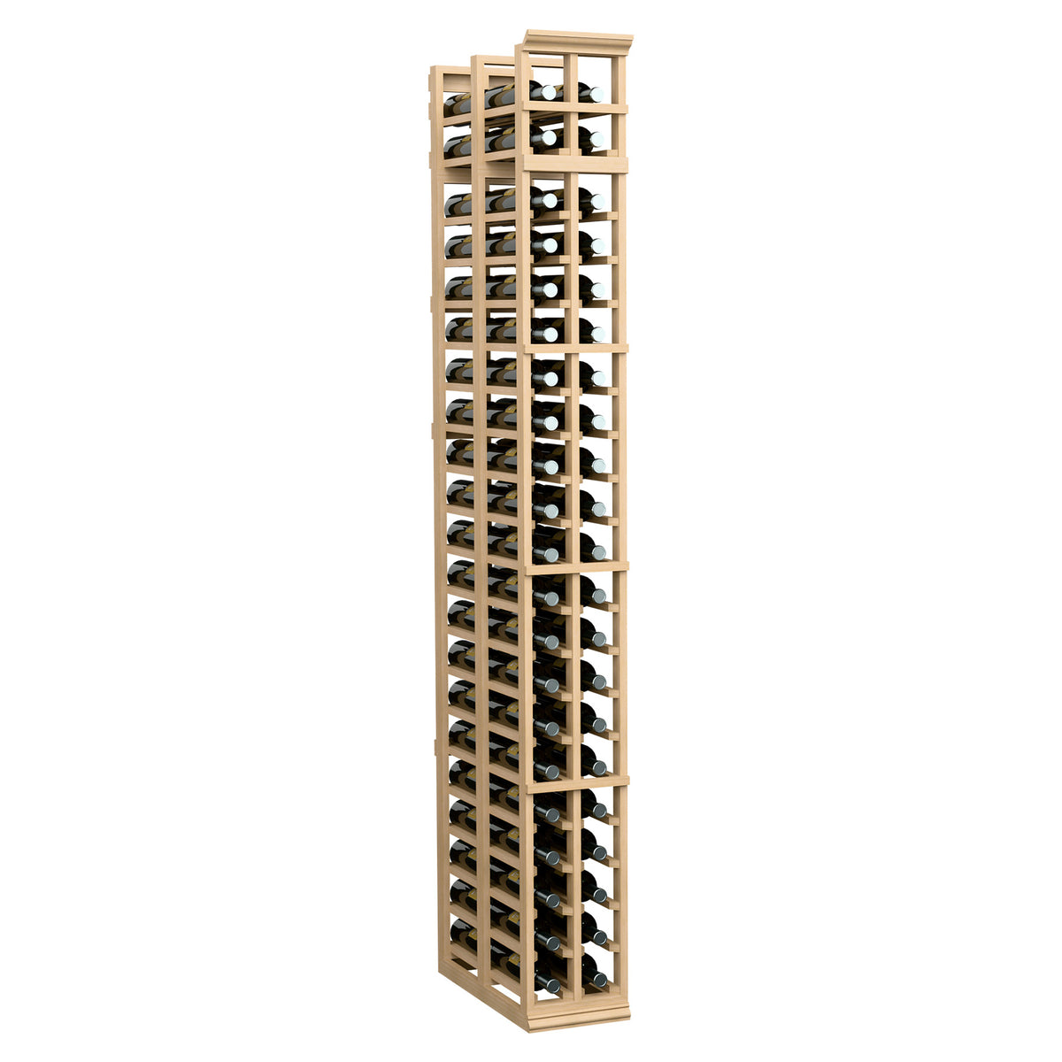 7-ft double-deep wine rack with two columns of bottle slots, light tan wood frame