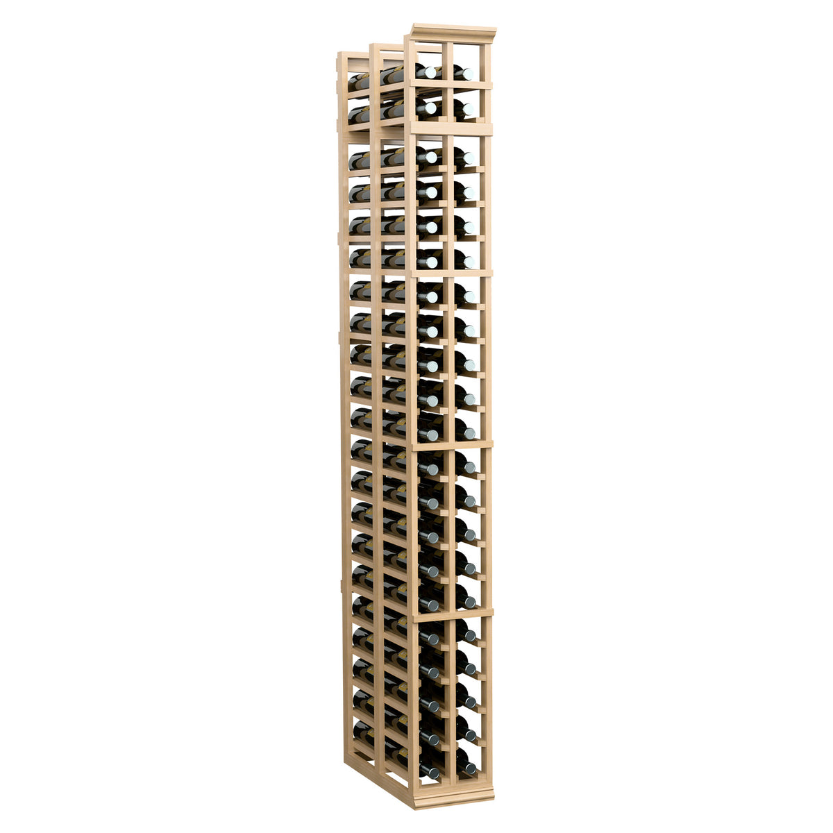 7-ft double-deep wine rack with two columns of bottle slots, light tan wood
