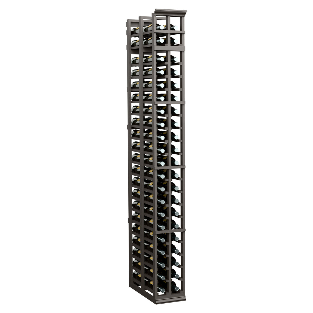 7-ft double-deep wine rack with two columns of bottle slots, dark gray frame